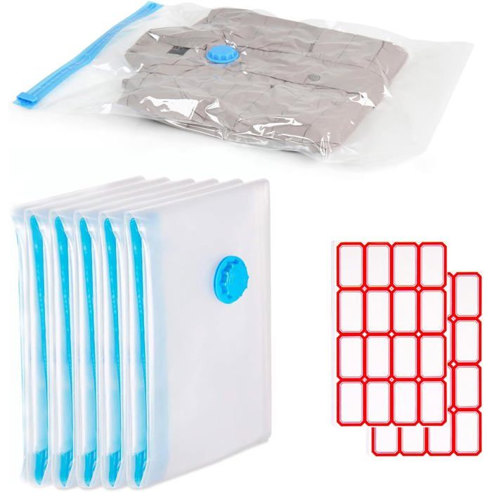 Lot 6 Sacs Sous Vide Compression Tekenewbse – 60x40 Cm, Sans Pompe, Rangement Voyage Vêtements Couettes Oreillers