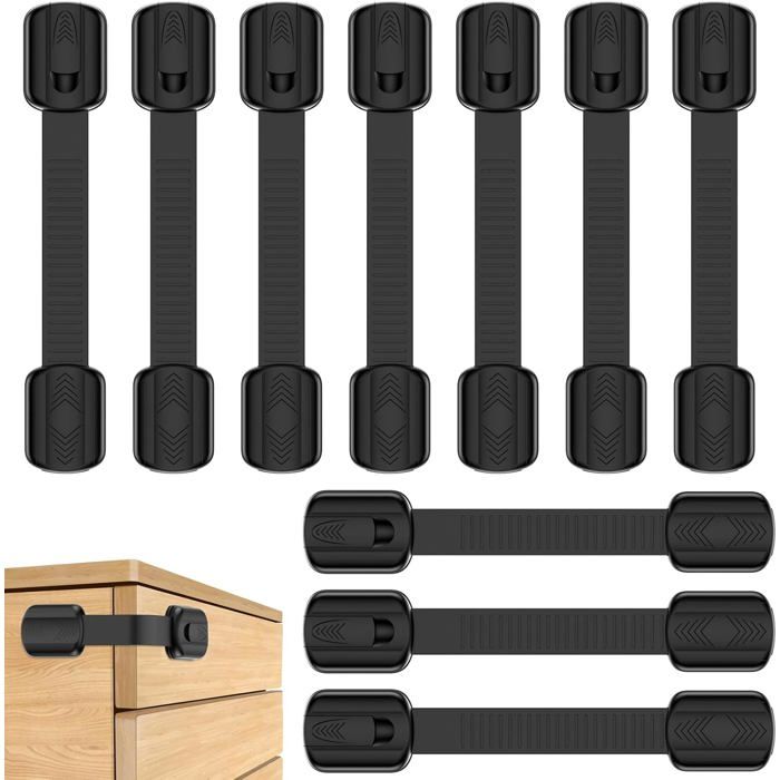 Lot de 10 Bloque Porte Bébé Securite Placard Enfant avec Adhésif Fort Bloc Porte Securite Bebe Noir