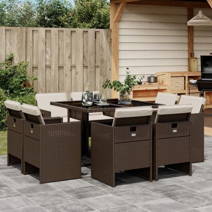 vidaXL Ensemble à manger de jardin et coussins 9 pcs Poly rotin - vue 2