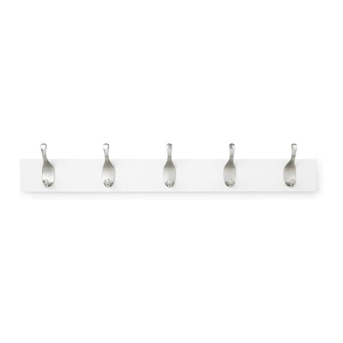 Lot De 2 Patères Murales Métal 5 Crochets Bosdontek - Porte-Manteau Salle De Bain Blanc - Charge 15kg
