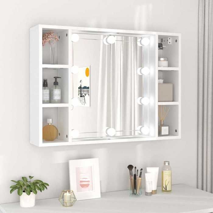 Solde dautomneArmoire à miroir - RUIGOU - Placard de Rangement avec LED Blanc 76x15x55cm LEM42408