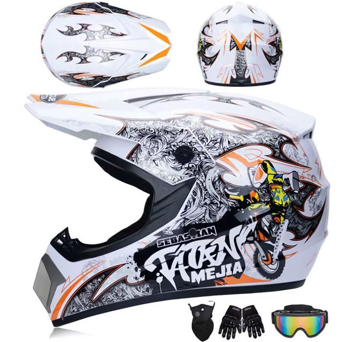 HAOXU Casque de Motocross Complet VTT Électrique Hors Route Montagne avec Gants Lunettes Visage Bouclier