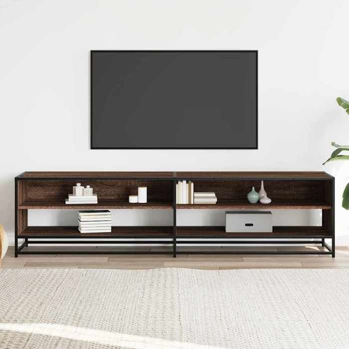 Meuble TV en bois dingénierie - vidaXL - Chêne marron - 1805x40x46 cm - 4 étagères - Charge max 70 kg