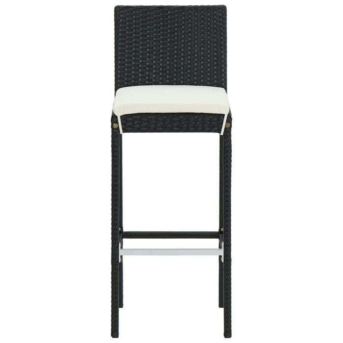 Tabourets de bar en résine tressée - vidaXL - Lot de 6 - Noir - Coussins blanc crème - 40x44x108 cm