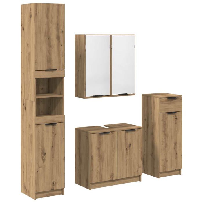 Ensemble de mobilier de salle de bain - vidaXL - Chêne artisanal - Bois dingénierie - 645 x 335 x 59 cm - Avec miroir