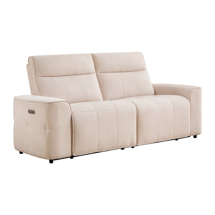 Canapé 3 places relax électrique en tissu chenille beige SCAMOCO