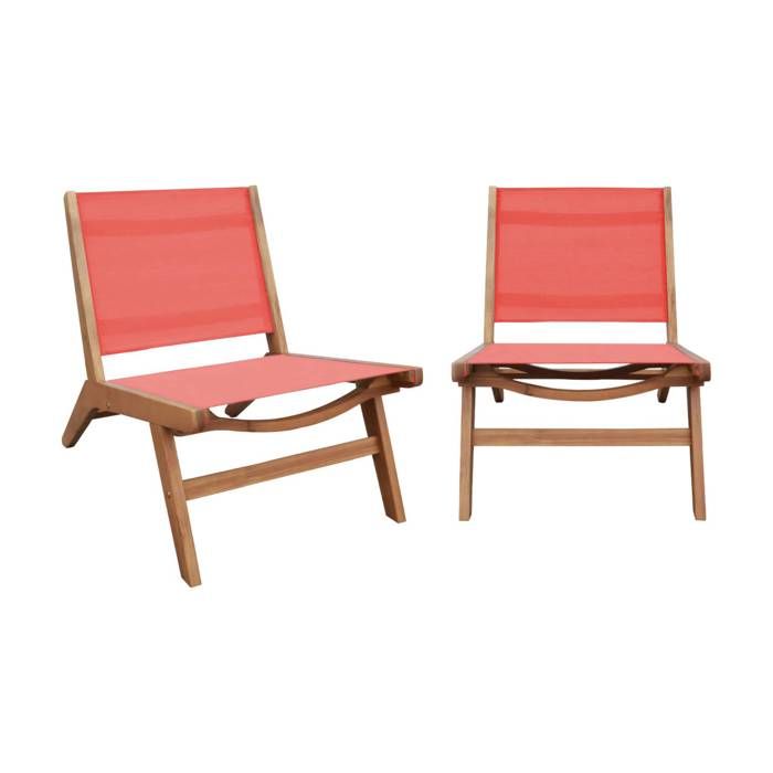 Lot de 2 fauteuils relax bois dacacia et textilène terracotta - Madera