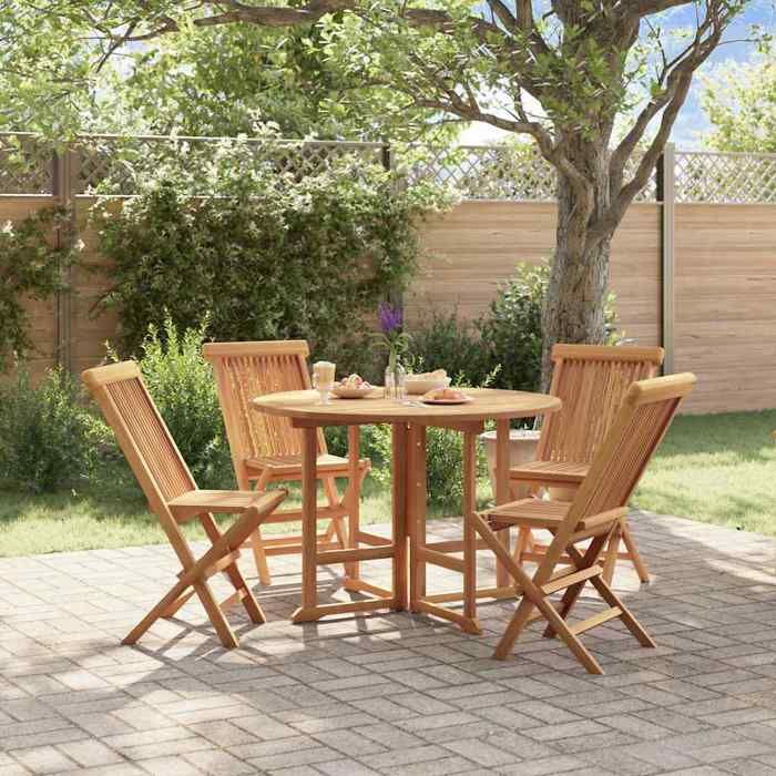 Ensemble table et chaises - Maison Exclusive - Bois de teck massif - Pliable - Ø110 cm 4 places