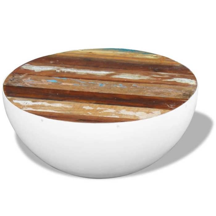 Petite Table basse - NANAS - Anti lhumidité - Table à revues - Forme de bol - Bois de récupération massif 607229