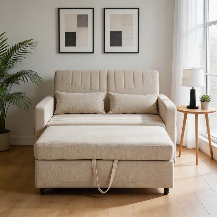 Canapé‑lit 2 places - Convertible extensible design moderne - Dossier 3 positions - Tissu coton‑lin - Couchage 166×95 cm