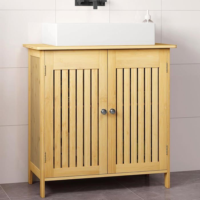 Meuble sous Lavabo - EUGAD Meuble Bambou - 60x30x60cm - 2 Portes à Lamelles