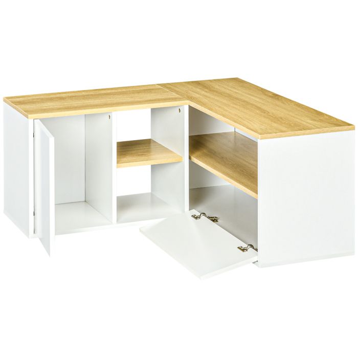 LIA Meuble TV angle 40 rangements aspect bois clair/blanc