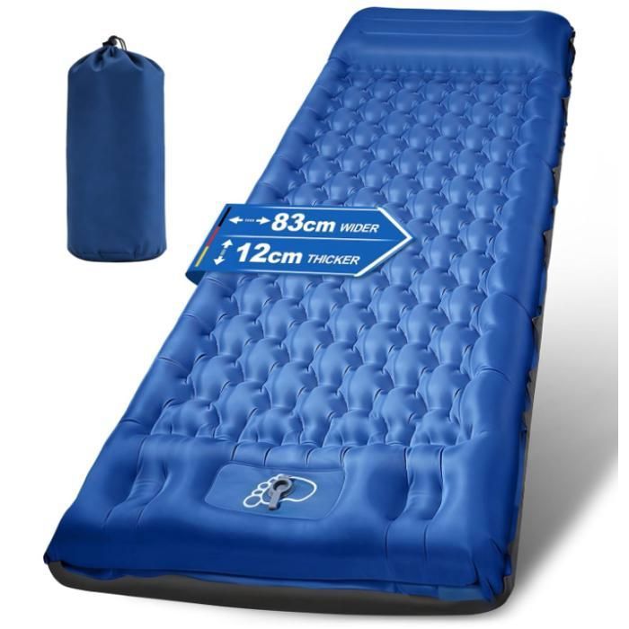 Matelas Gonflable 1 Place Matelas Gonflable 1 Place Large de 83 cm Ultra Léger avec Oreiller et Pompe à Tente Bleu-Gris