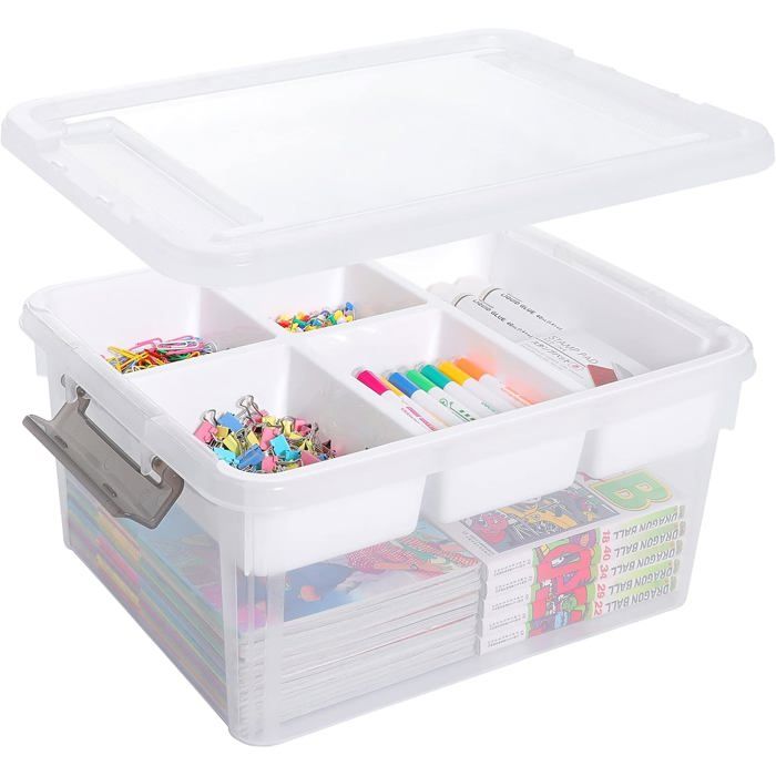 Boîte rangement transparente 16 L couvercle 5 compartiments clips fermeture PP 40 5 × 18 5 × 29 5 cm jouets Boîte rangement transparente 16 L couvercle 5 compartiments clips fermeture PP 40 5 × 18 5 × 29 5 cm jouets