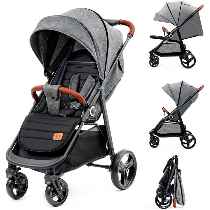 Kinderkraft Grande Plus Poussette Canne Dès La Naissance Jusqu’À 22 KgPliage DUne Seule MainPosition AllongéeCapote Extensible