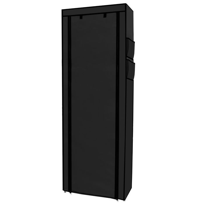 Armoire pliante en tissu 170x58x28 cm noir corbeau - penderie dressing à fermeture éclair étagère à chaussures 9 compartiments