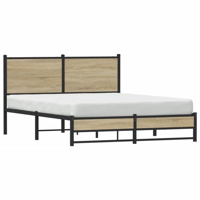 Structure de lit - HAOSHOP - Cadre de lit en métal sans matelas chêne sonoma 140x190 cm&01_113704