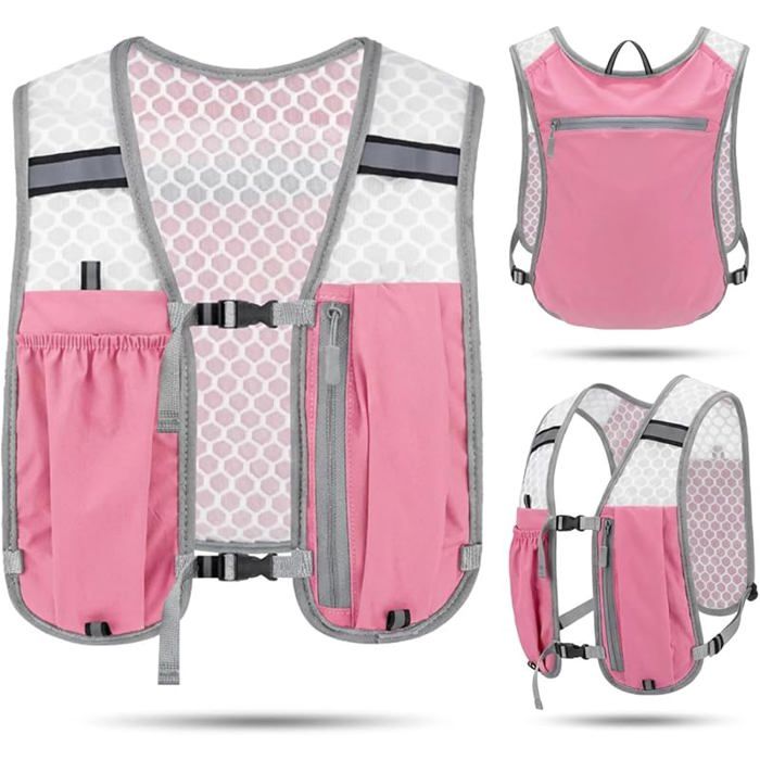 Gilet de Trail Ultraléger Sac à Dos Running Léger pour Marathon Cyclisme Randonnée et Activités de Plein Air Rose Polyester