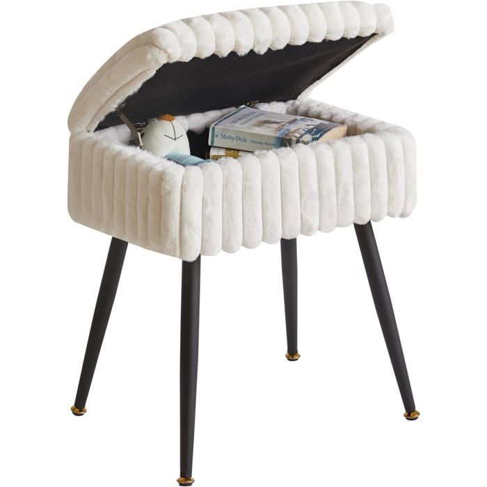 Dressing Table Stool Velvet Rectangular Footstool Pouffe Makeup Stool with Storage Space for Living Room Fitting Room Bedroom