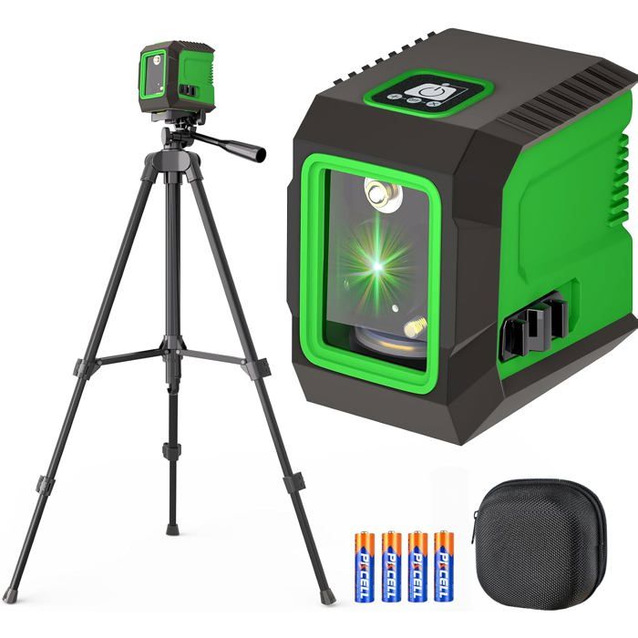 Niveau Laser 360 degrés avec Trépied de 127 cm Lignes Croisées Auto nivelantes Vertes Outil Laser Horizontal et Vertical pour