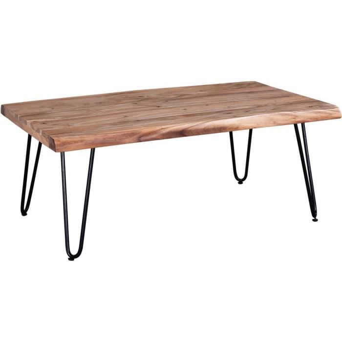 table basse - athm design - baga beige - plateau acacia massif - pieds metal - 100 x 70