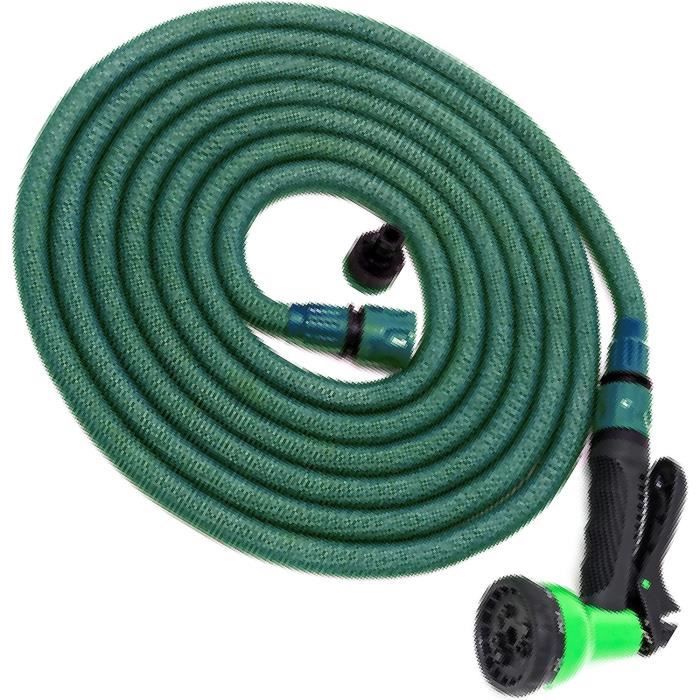 Tuyau D’Arrosage Extensible ULTTY 30m - Triple Latex Ultra Résistant + 10 Modes + Raccords Métal + Sac De Rangement Vert