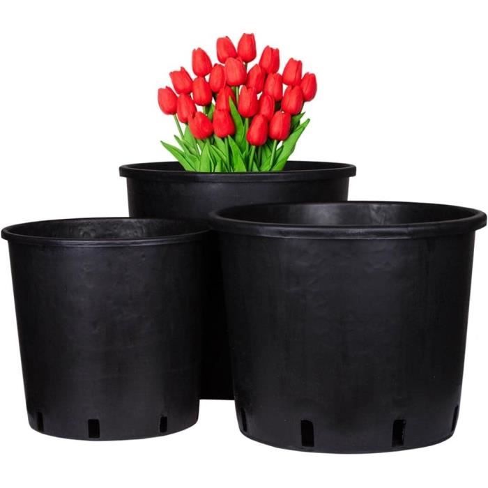 Weedness Pot de Fleurs Rond 19 litres 32 x 30 cm Noir pour l'intérieur et l' extérieur - Pot de Plantes Angulaire pour Balcon et Jardin