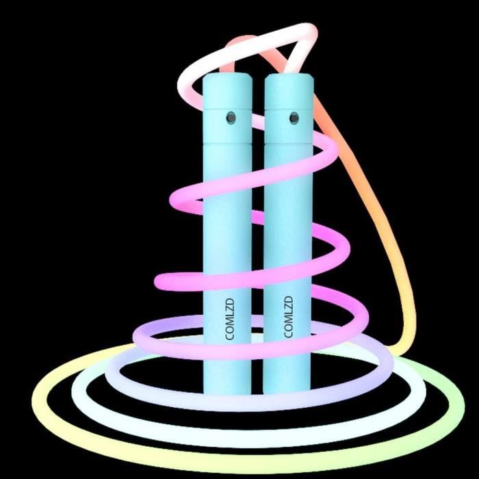 Corde à Sauter LED Multicolore - Longueur 250cm, Rechargeable, Poignées Antidérapantes, Fitness, Intérieur/extérieur, Adulte Enfant