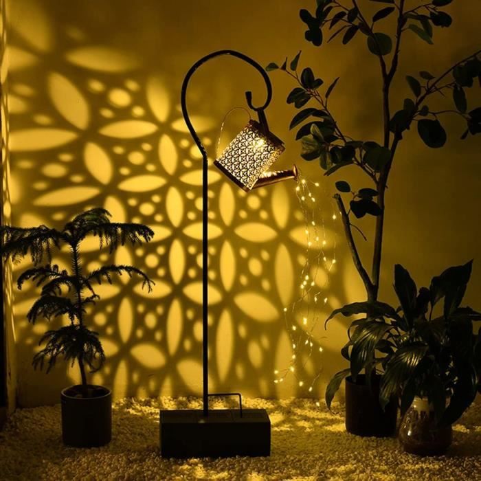 Lanterne Solaire Arrosoir Avec Support Père Noël - Décoration Noël Jardin - LED Étanche - Blanc Chaud