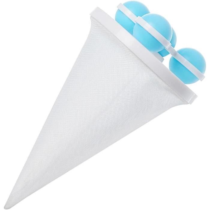 Sac Filet Flottant Attrape-peluches Pour Machine à Laver - Avec 4 Boules Flottantes Bleues