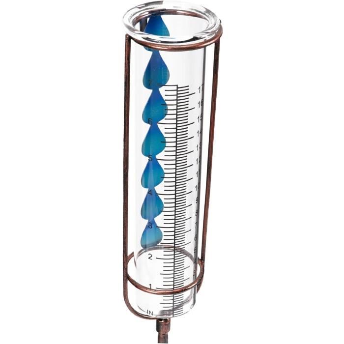 Pluviomètre Décoratif Fer Abeilles Fleuri - 100cm De Haut, Verre Mesureur, Jardin Potager