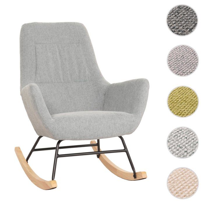 Fauteuil à bascule HWC-N13 bois massif métal tissu/textile 320g/m² gris-vert