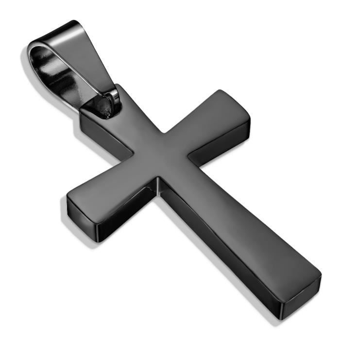 Pendentif - Acier - Noir - Croix latine à graver