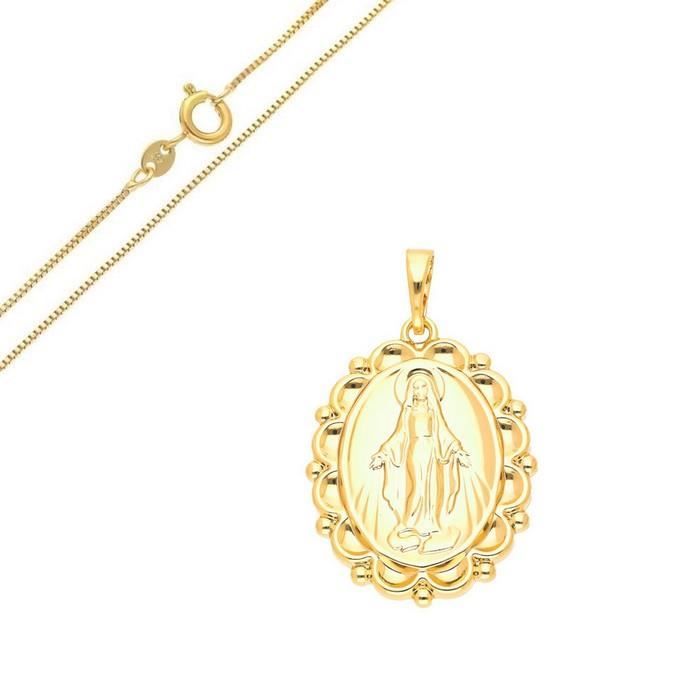 chaîne vénitienne 50 cm et pendentif médaille vierge miraculeuse or jaune 750 laminé*