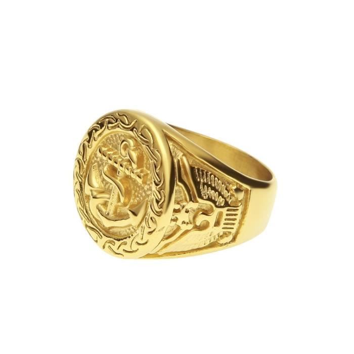 Bague pour homme en or jaune 18 carats avec motif ancre Taille 64