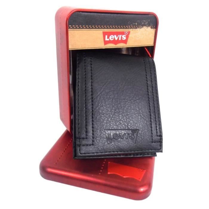 levis portefeuille homme cuir noir en coffret cdiscount bagagerie maroquinerie