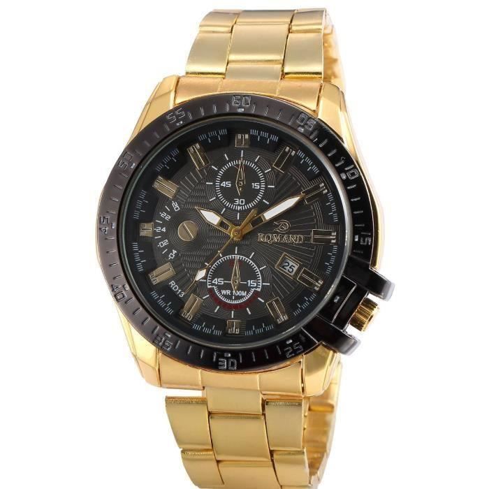 Montre homme Romand RD13 dorée cadran et contour du cadran noir , -  Achat/vente montre - Cdiscount