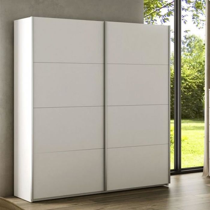 ADA2: Blanc Mat + Miroir : 150x206x62 cm L x H x P Armoire Penderie avec étagères et 2 Portes coulissantes