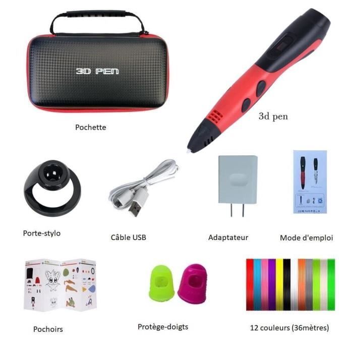 stylo dimpression 3D intelligent avec filament de 12 couleurs MAXBROTHERS Stylo 3D Compatible avec PLA et ABS stylo 3D Craft Christmas Cadeaux pour enfants bleu 