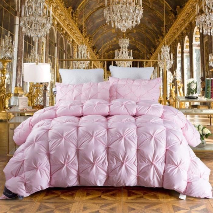 Couette en Duvet d'oie blanc, lourde, de luxe, Double lit, couleur unie,  Queen, chaude, douce, plissée, à pincer