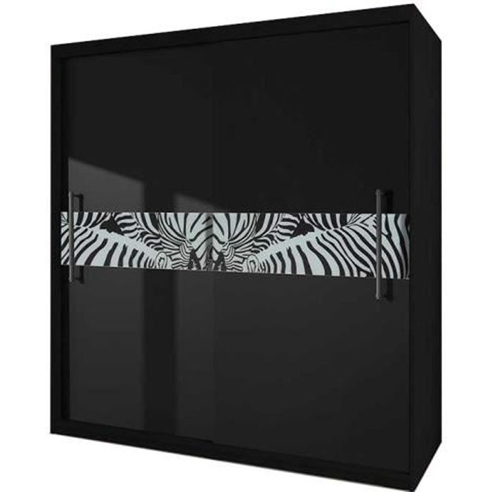 Armoire avec verre décoratif - E-MEUBLES - Nico - 2 portes coulissantes - Noir - Adulte - 204 cm