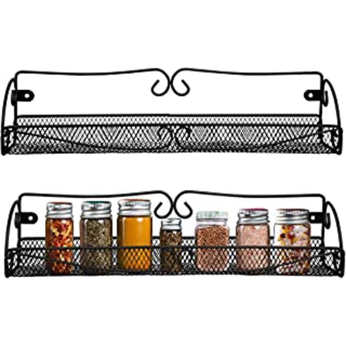 etagere a epices murale lot de 2 40x9x8 5cm noir support a epices support mural en fer pour epices pots et bouteilles cdiscount maison