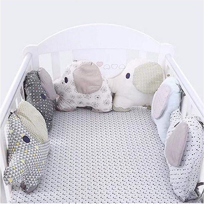 Tour de Lit Bébé 6 Pièces Ensemble Eléphant Coussin, Lit Anti