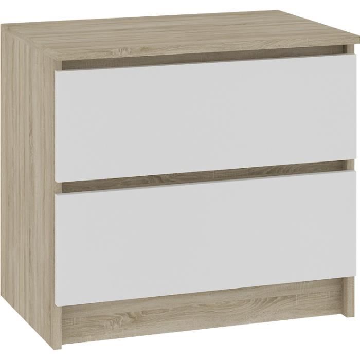 SKANDI | Table de chevet contemporain chambre 60x55x40 cm | 2 tiroirs larges | Design moderne&robuste  | Table d'appoint | Sonoma-Bl