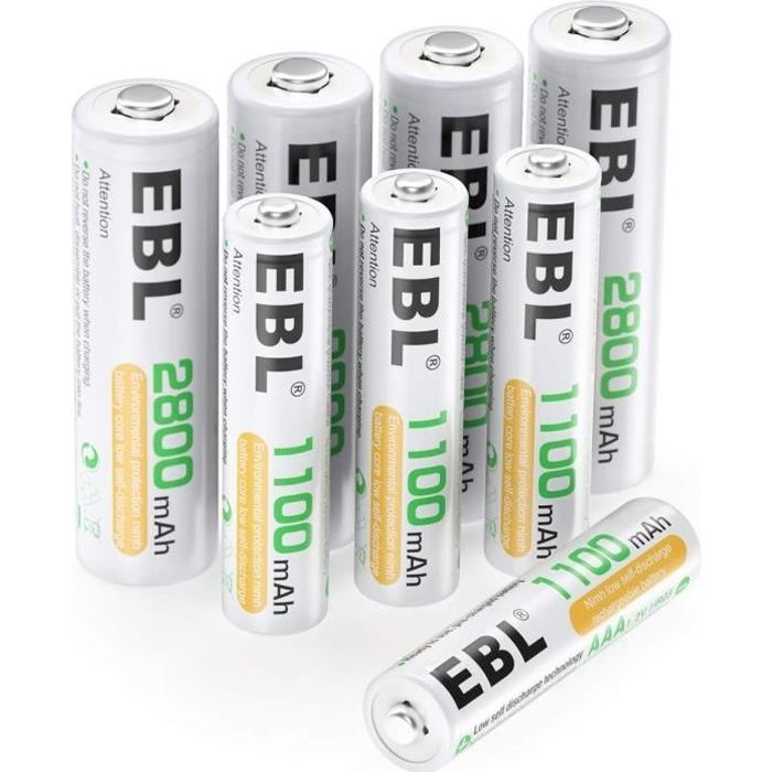 Piles rechargeables EBL 8pcs Kit AA et AAA Piles Rechargeables avec 4X