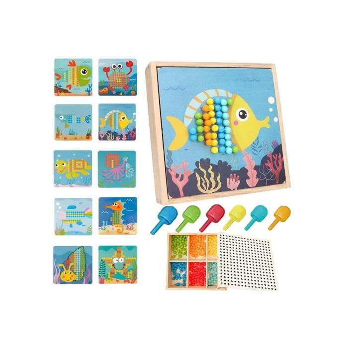 QXNDXQ Jeu De Mosaïque 240 Perles + 10 Planches – Jouet éducatif De Motricité Fine – Dès 2 Ans – Thème Ferme – Coffret Rangement