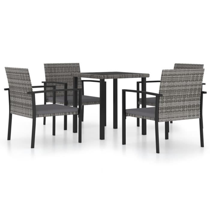 Ensemble de salle à manger de jardin en résine tressée grise Qualité luxe© avec table et 4 chaises