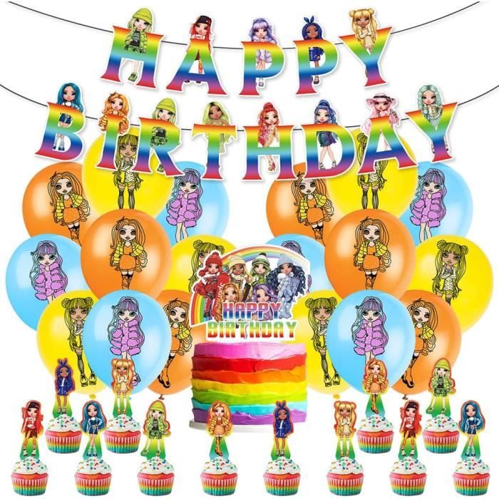Rainbow High Anniversaire Décoration, 34 Pcs Rainbow High Fêtes Décorations  Bannière De Joyeux Anniversaire Topper De Gâteau [u1409] - Cdiscount Maison