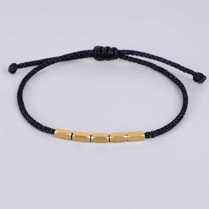 5re noir - bracelet en perles de cuivre tibétain réglable pour hommes et femmes, cordon en fil de coton tress