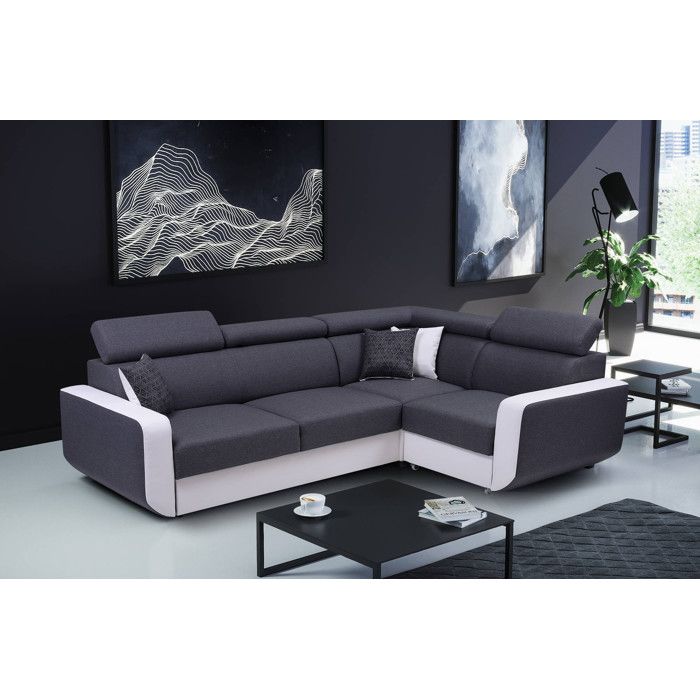 dustin canape d angle l reversible 5 places convertible avec coffre tetieres reglables couleur blanc gris cdiscount maison